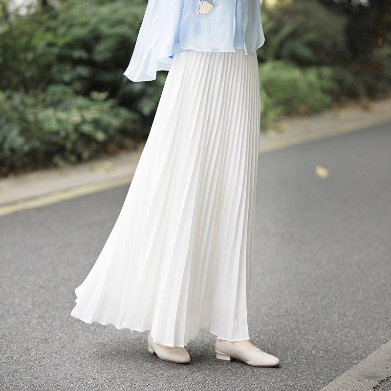 初蝉新中式国风女装2024夏季仙气白色百褶高腰雪纺大摆复古半身裙,女装/女士精品,半身裙,淘宝优惠券,粉丝福利购,淘宝优惠卷