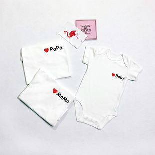 一家人英文亲子装爸爸妈妈婴儿哈衣爬爬服连体衣纯棉夏