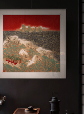 新中式客厅沙发背景墙红色挂画国潮中国风玄关餐厅书房民宿挂画