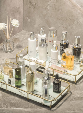 大理石纹托盘摆件衣帽间样板房梳妆台浴室卫生间装饰化妆品收纳盘