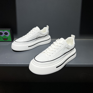 低帮厚底布面板鞋增高百搭潮流小白鞋舒适透气系带小众新款男鞋子
