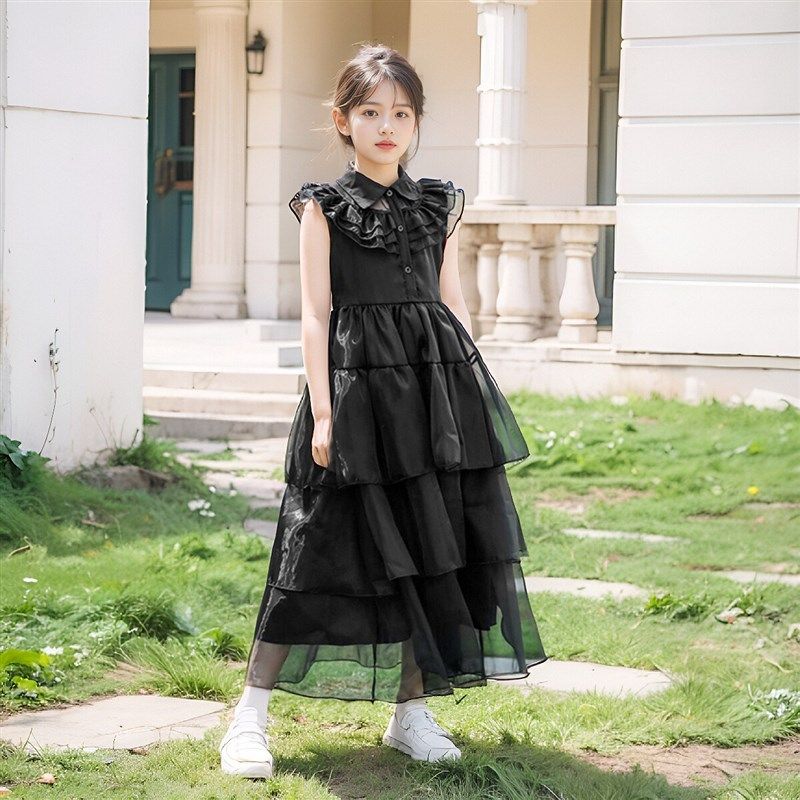 亚当斯一家公主裙黑色星期三女童连衣裙大码儿童网纱装扮演出长裙