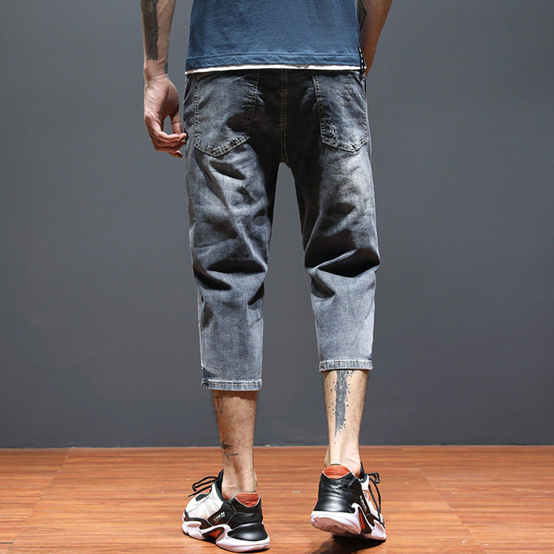 弹力破洞七分裤男士牛仔短裤夏季7分裤男中裤子休闲短裤八分马裤