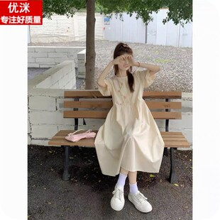 女大童连衣裙夏季学院风甜美泡泡袖公主裙初中生森系女孩中长裙子