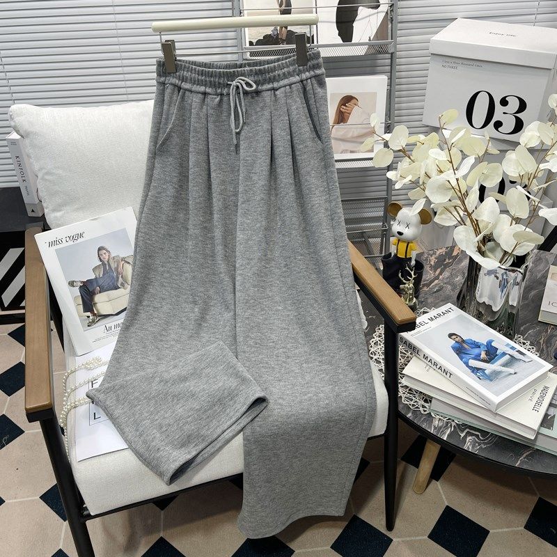 胡子叔大码糯米针织阔腿裤女秋冬款高腰垂感宽松显瘦慵懒松直筒裤,女装/女士精品,大码裤装,淘宝优惠券,粉丝福利购,淘宝优惠卷