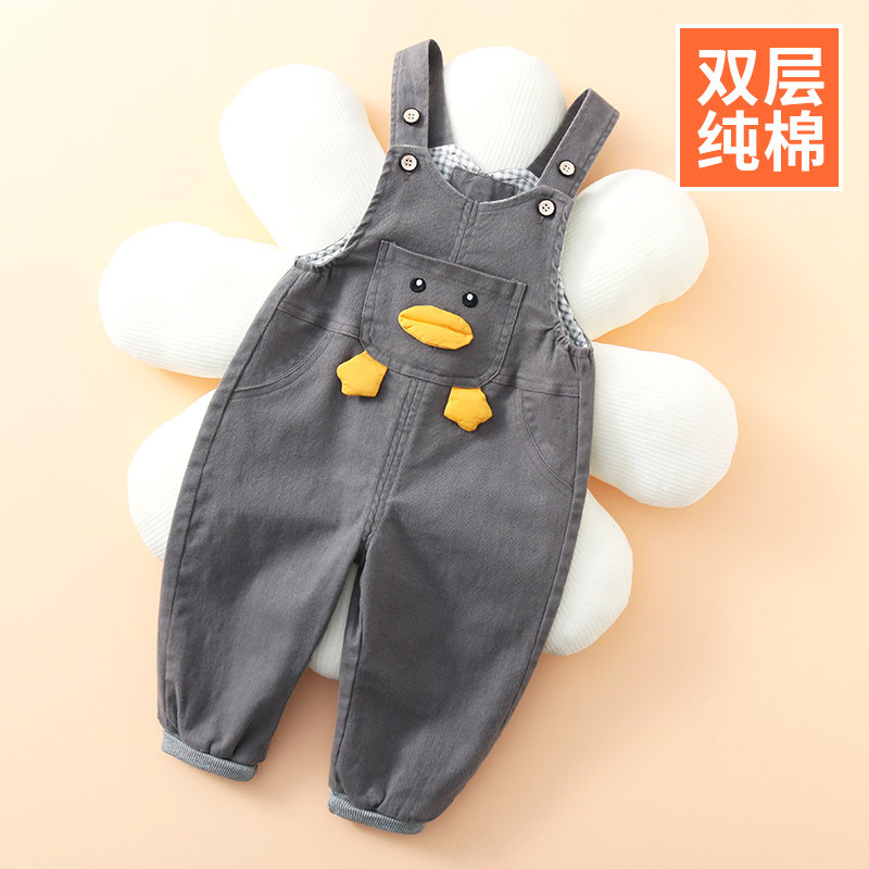 宝宝背带裤春秋新款一岁男童秋装儿童吊带裤婴儿秋季双层纯棉裤子