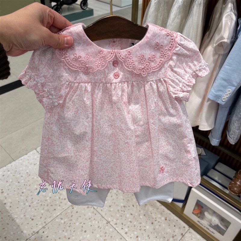 韩国童装 24夏新款女童宝纯棉粉碎花刺绣花边领衬衣裙 打底裤套装,童装/婴儿装/亲子装,套装,淘宝优惠券,粉丝福利购,淘宝优惠卷