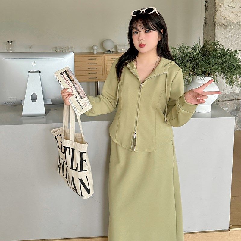 大码女装休闲运动套裙春季2025新款连帽卫衣+半身裙高级感两件套,女装/女士精品,时尚套装,淘宝优惠券,粉丝福利购,淘宝优惠卷