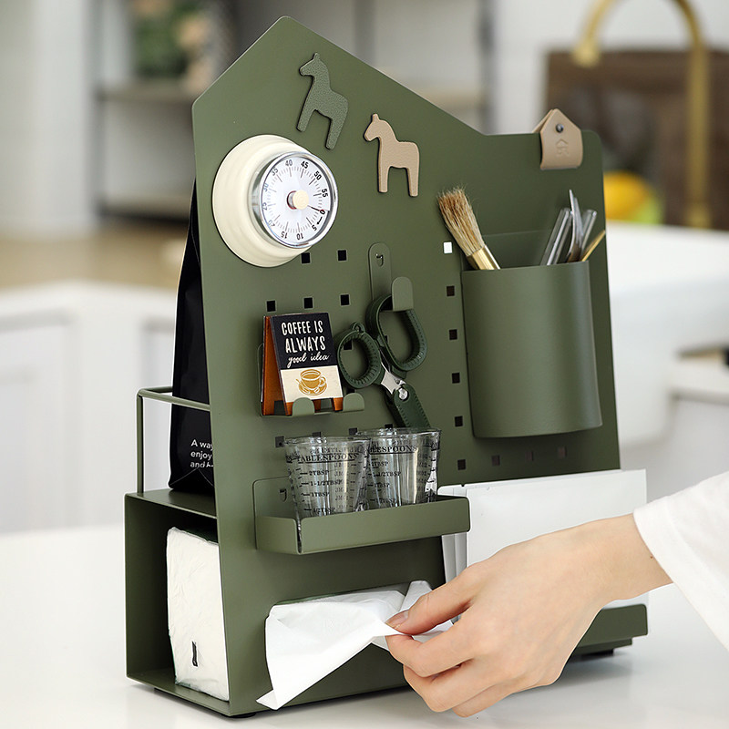 创意铁艺洞洞板多用收纳架 墨绿奶茶多功能整理架桌面杂物置物架,收纳整理,收纳洞洞板,淘宝优惠券,粉丝福利购,淘宝优惠卷