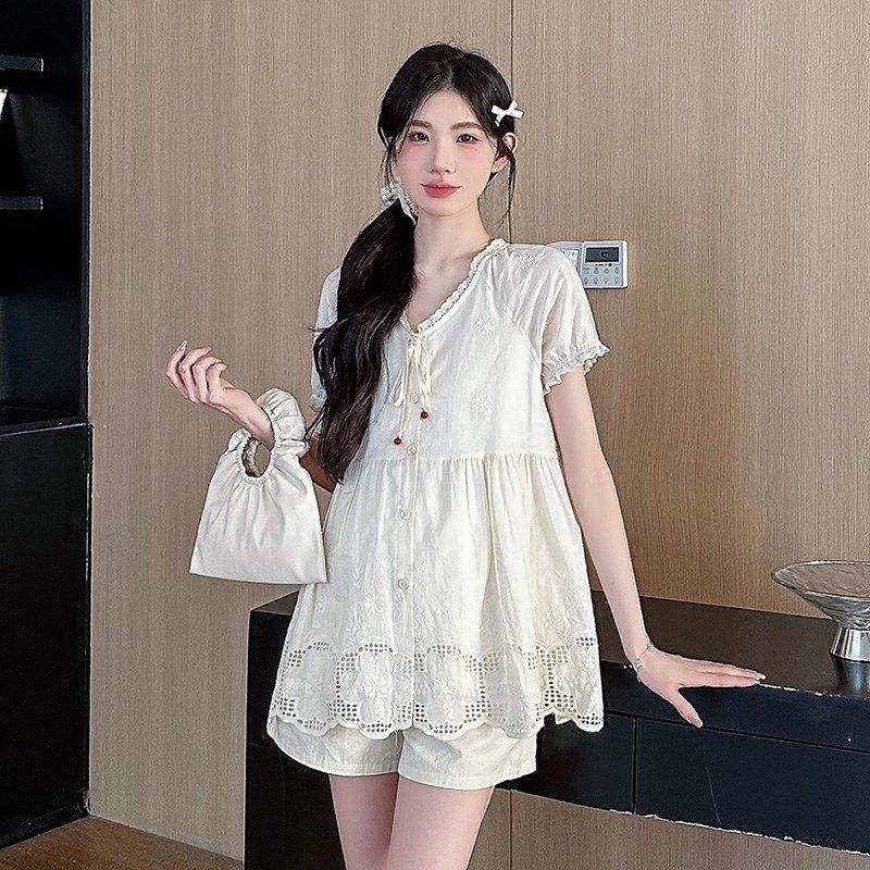 孕妇装夏装蕾丝镂空泡泡袖上衣夏季甜美减龄衬衫宽松休闲娃娃衫夏,孕妇装/孕产妇用品/营养,衬衫/雪纺衫,淘宝优惠券,粉丝福利购,淘宝优惠卷