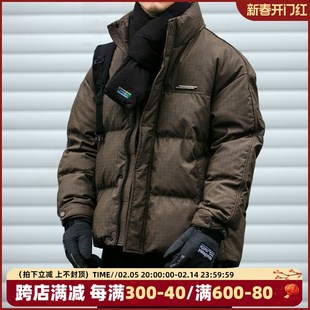 美式复古水洗PU皮衣外套羽绒服男冬季保暖御寒防风立领工装夹克潮