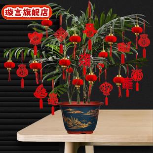 乔迁新居盆景装饰小福字挂件植物挂树上小红灯笼挂饰新年元旦布置