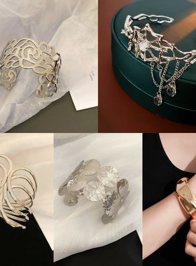 冷淡风简约金属格纹手镯新款手环小众时尚感手饰