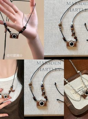 合金复古咖色相机吊坠项链项链