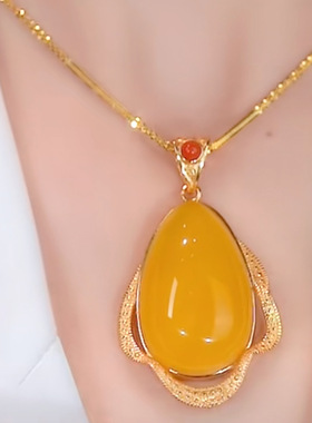 水滴冰黄项链复古锁骨链