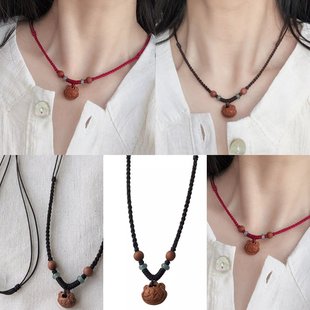 本命年红绳项链编织女士真桃木护身挂件福锁平安锁成人男宝宝儿童