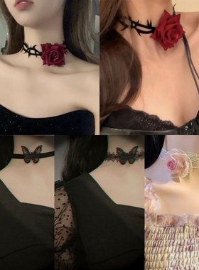 新款复古少女颈带暗夜玫瑰荆棘脖