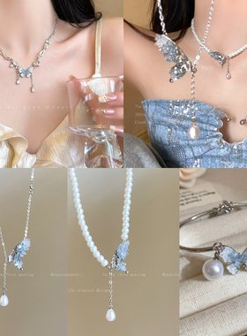 合金十字链新款冰晶渐变色项链