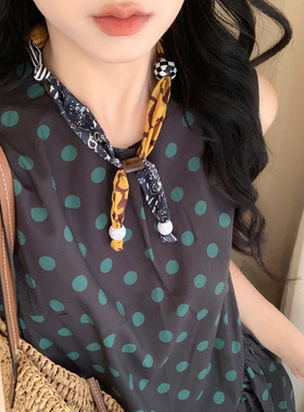 民族风布艺印花木珠项链女