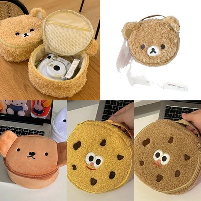 卡通可爱呆萌羊羔绒小熊头椭圆立