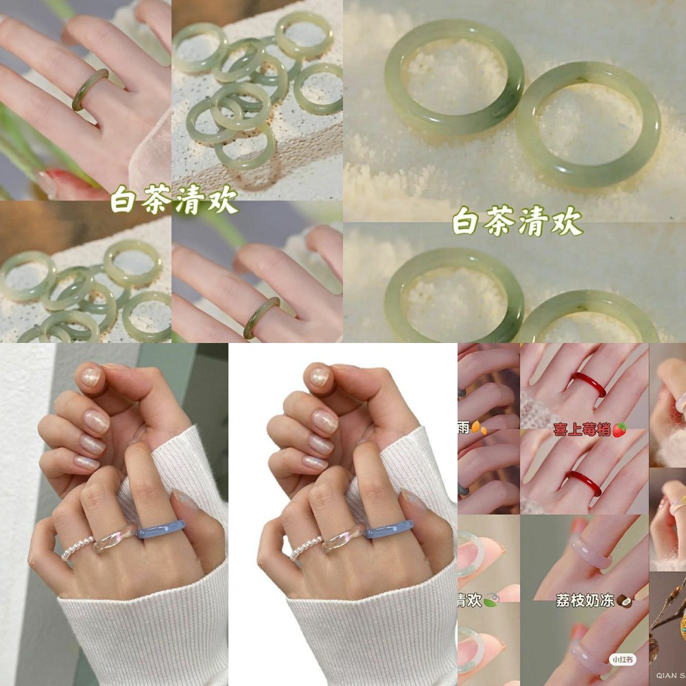 同款白茶清欢细素圈戒指仿玉小众古风不掉色时尚素食指戒指