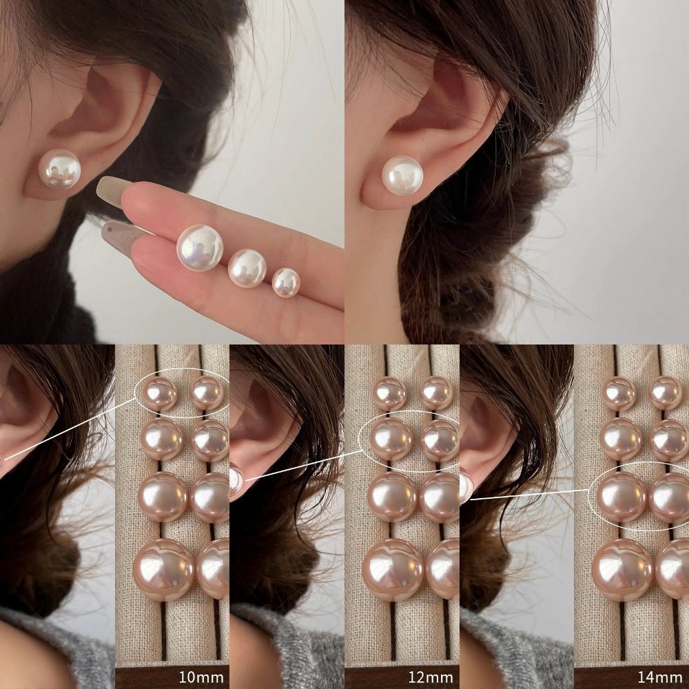 施家馒头粉光奶白珍珠耳钉女S92