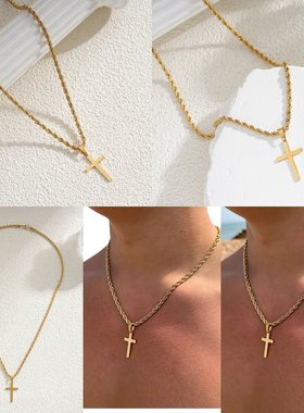 TMUE热销男士麻花链嘻哈潮流不锈钢十字架吊坠男士项链