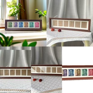 胡桃色六行人民币相框纪念币展示送朋友摆件制作增运多金相框