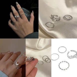 精致超仙蝴蝶扭曲四件套戒指女轻奢小众设计感时尚 气质食指环 个性