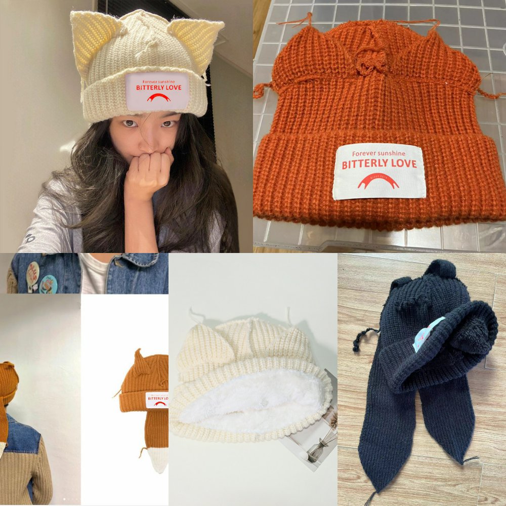 新款 小众设计个性猫猪耳朵情侣针织毛线帽可爱保暖秋冬男女帽子