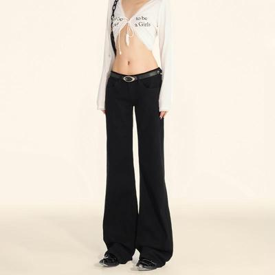 黑色美加绒直松筒牛仔裤女2XSD-021125早春新款式辣妹低腰宽微喇