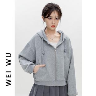 衣女短卫春2025款 连帽拉链开衫 宽松休闲新上NC4F10 春秋薄款 灰色款