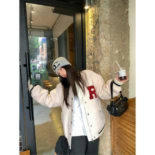 夹棉加厚棒球服外 内胆开衫 感呢子胖妹妹秋年冬季 2024TF8973新款