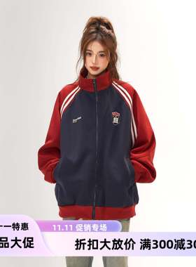 衣飞线高街CHANT2复n美d式古卫外套女秋冬季感拼接插IAF肩袖卫衣