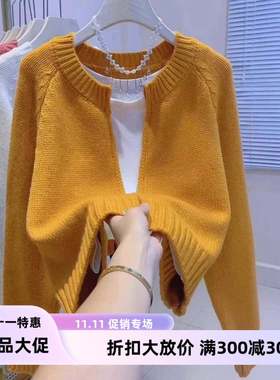 蓝色针织开2衫204秋冬新款外11324Q搭宽休闲女慵懒风毛衣外松套拉