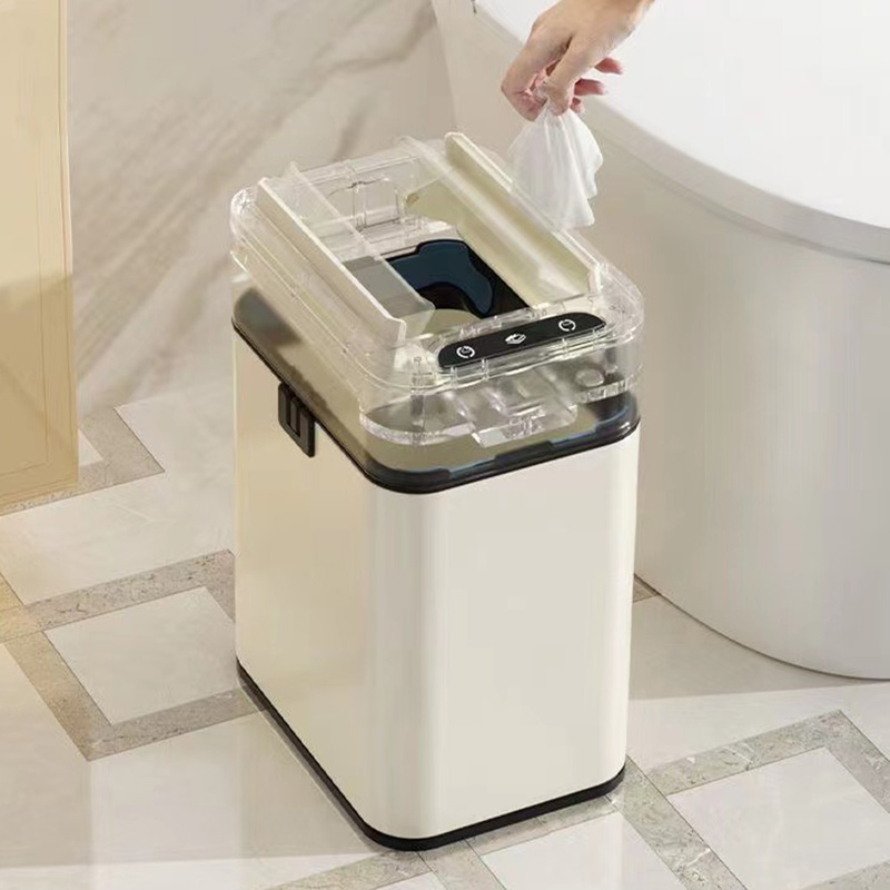 不锈钢双开门g奶油色智能感应垃圾桶 轻奢家用厨房卫生间自动纸篓