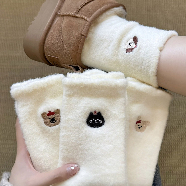 毛绒袜子女秋冬款厚袜子加厚保暖居家地板袜月子袜冬天睡眠袜oi10