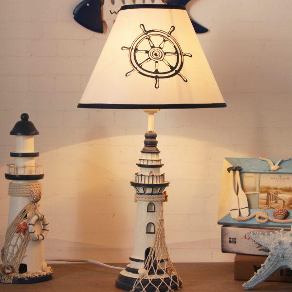 蓝色装饰儿童台灯可调儿童房遥控卧室床灯创意头塔地中海光温馨