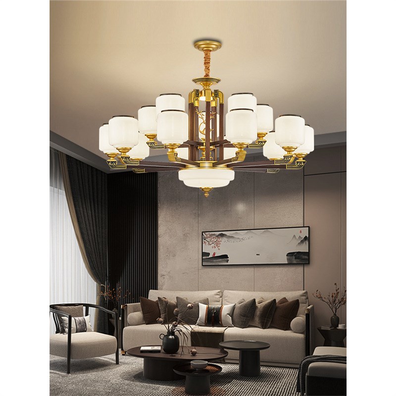 实木新中式客e厅吊灯2024年新款高端大气别墅自建房家用中式餐厅