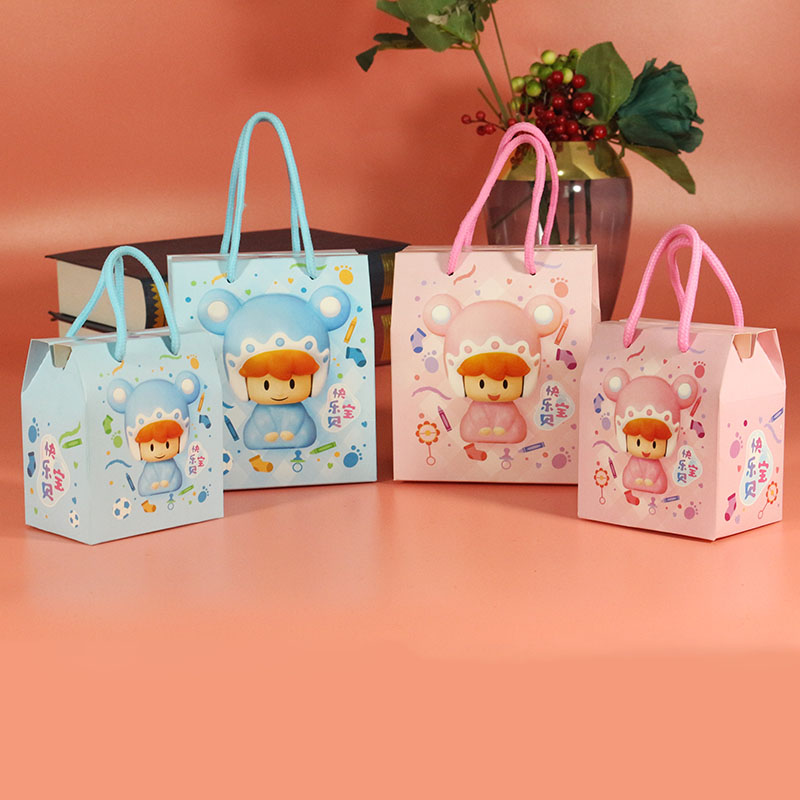 小孩出生日百天喜糖盒子宝宝x新生满月酒回礼糖果包装小礼盒手提