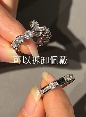 多种戴法土星素圈锆石闪闪戒指女轻奢个性冷淡风气质独特感指环戒