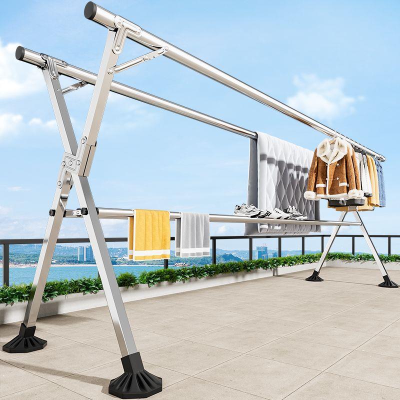 不锈钢晾衣架落地可折叠X型加粗加厚挂衣架室外阳台晒衣服晾衣杆