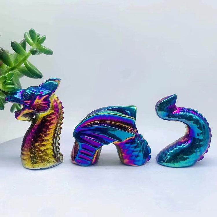 现货天然水晶三段龙雕刻摆件书房家居不规则装饰水晶工艺品