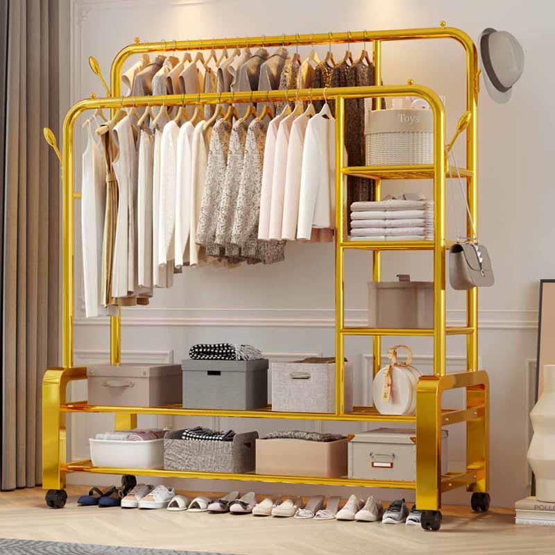 简易衣帽架双杆式晾衣架落地室内房间挂衣架子家用卧室衣服收纳架