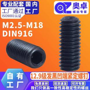 12.9级合金钢黑色DIN916凹端机米螺丝定位止付无头紧定机牙螺丝