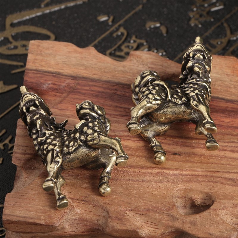 古铜瑞兽麒麟f一对铜麒麟摆件迷你桌面小摆件观赏收藏小铜器工艺