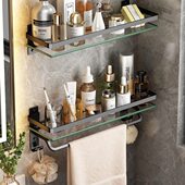 免打孔卫生间钢化玻璃置物架壁挂式 厕所浴室镜前洗漱台用品收纳架