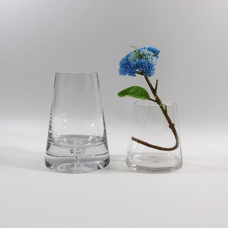 透明圆三角花瓶插花适用t书房客厅阳台会所酒店客房餐桌茶几摆设