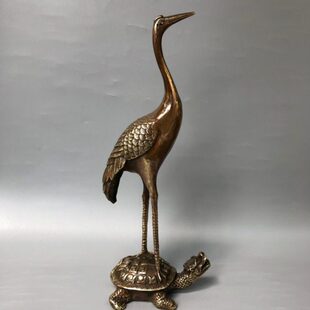 纯铜龟鹤仙鹤摆件龟鹤延年长寿龟单鹤踩龟家居客厅装饰品祝寿礼品