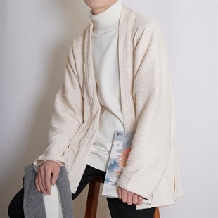 青山渐 对襟短衫褙子男女汉服中国风针织提花外套宋制飞机袖春秋